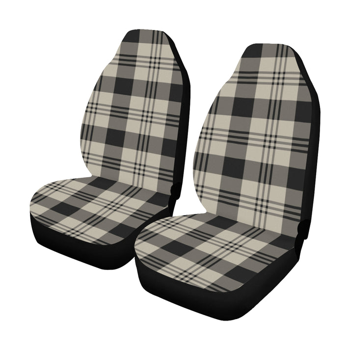 Plaid Car Seat Covers Set (2 pc), Tartan Buffalo Checks Black Beige Pa