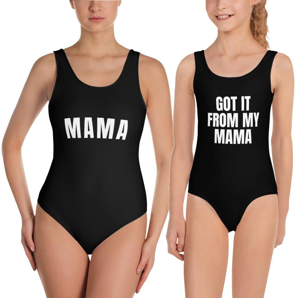 Got It From My Mama Kids Swimsuit, Matching Bathing Suit Mom and Daughter Matching Family Black One-Piece Custom Personalize Swimsuit Starcove Fashion