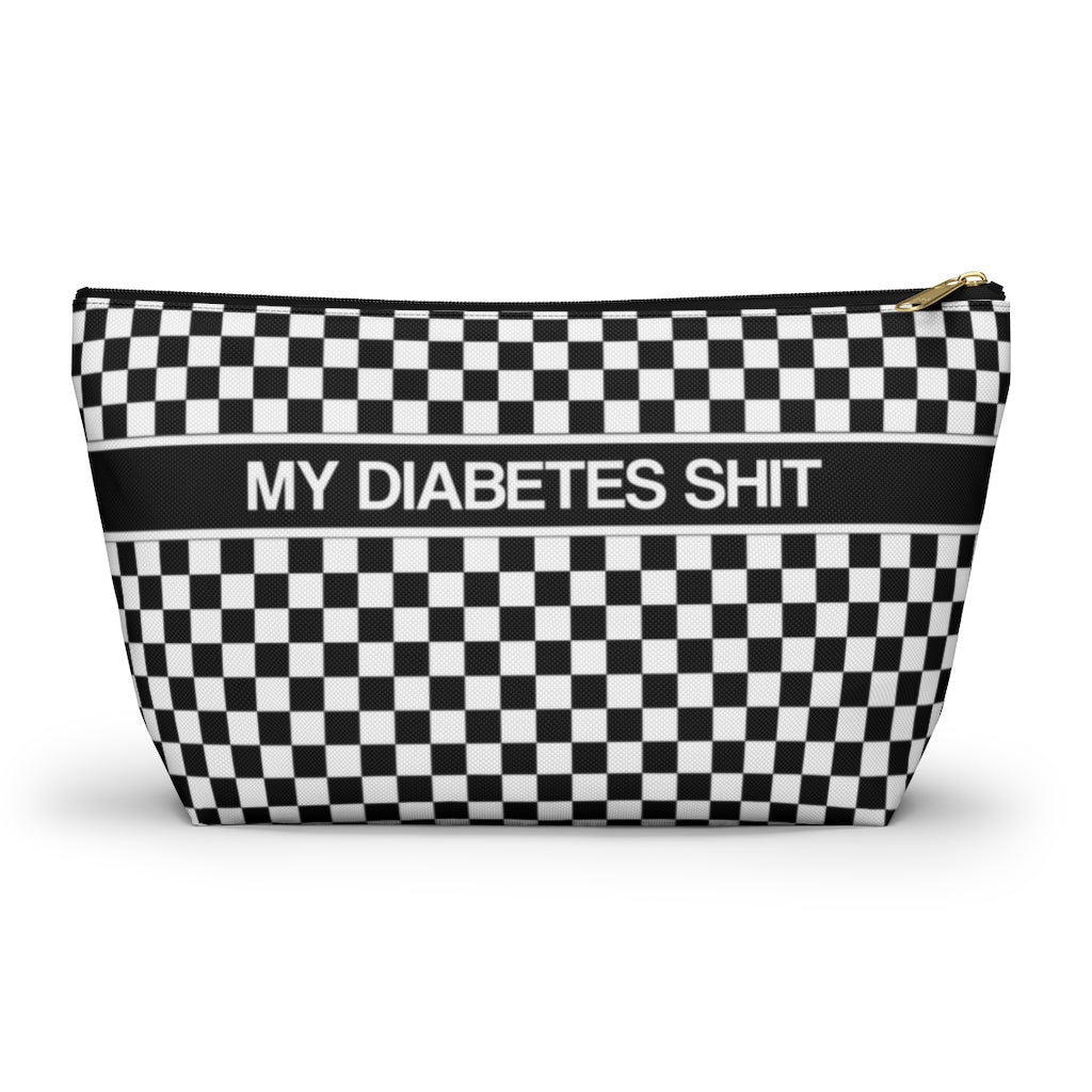 My Diabetes Shit Bag, Fun Diabetic Supply Case, Black White Checkered, Type One, Accessory Zipper Pouch Bag w T-bottom Starcove Fashion