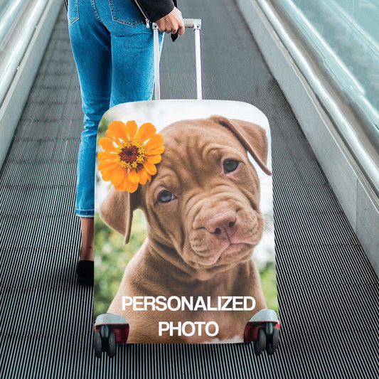 Personalized Photo Luggage Cover, Custom Pets Cats Dogs Aesthetic Print Suitcase Bag Protector Travel Customized Wrap Small Large Gift