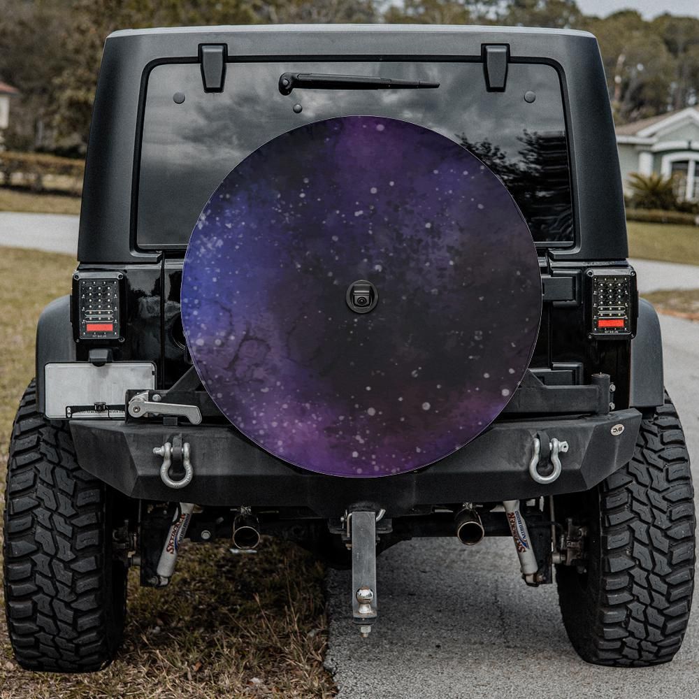 Galaxy Spare Tire Cover, Space Universe Purple Wheel Accessories Custom Unique Design Backup Camera Hole Trailer Back RV Camper Adventurous