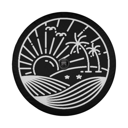 Sun Palm Trees Spare Tire Cover, Wheel Tropical Mountains Custom Unique Car Accessory with Back Up Camera Hole Men Women Girls Camper Starcove Fashion