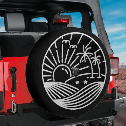 Sun Palm Trees Spare Tire Cover, Wheel Tropical Mountains Custom Unique Car Accessory with Back Up Camera Hole Men Women Girls Camper Starcove Fashion
