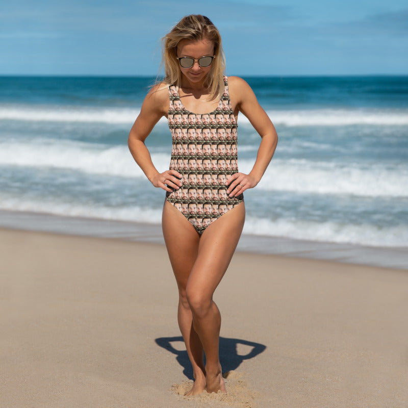 Custom Face Swimsuit, Funny Small Repeating Pattern One-Piece Swimsuit Personalized Bathing Suit Anniversary Gift for Her Surprise Husband Starcove Fashion