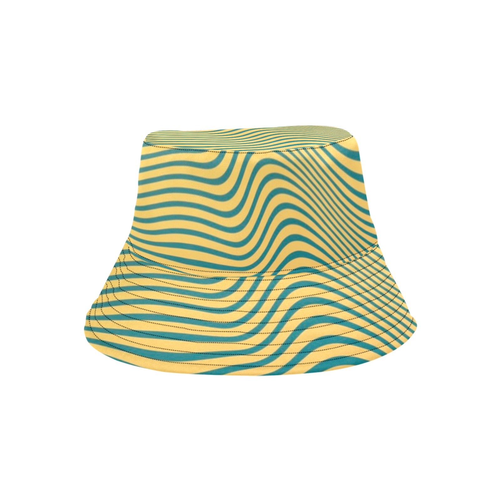 Yellow Green Striped Bucket Hat, Groovy Funky Psychedelic Retro Vintage Summer Festival Cute Women Men Designer Beach Sun Shade Y2K Twill Starcove Fashion