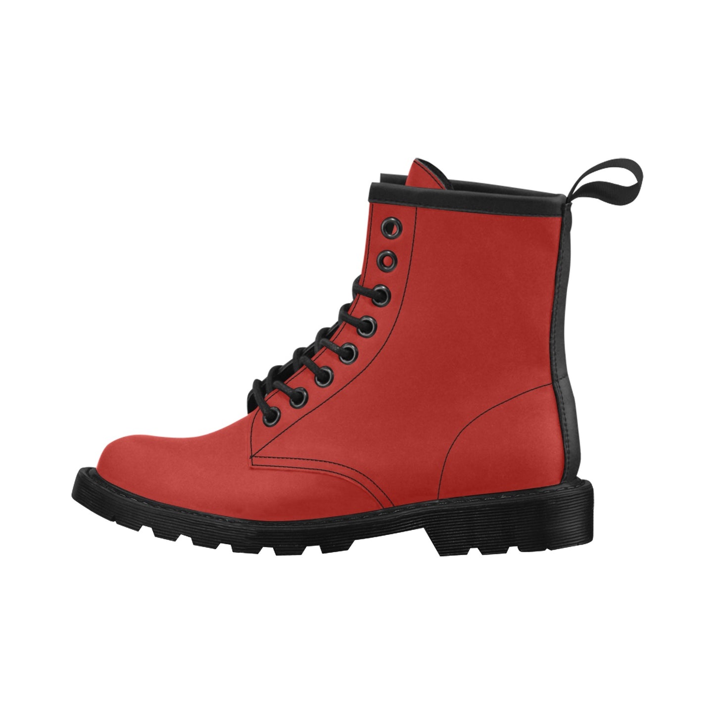 Red Women's Boots, Solid Plain Color Vegan Leather Lace Up Shoes Print Ankle Punk Combat Gothic Winter Ladies Starcove Fashion