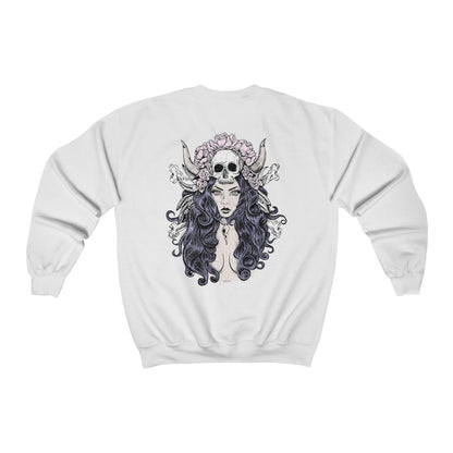 Witch Sweatshirt, Skull Roses Print on Back Graphic Goth Halloween Crewneck Sweater Jumper Pullover Men Women Adult Aesthetic Top Starcove Fashion