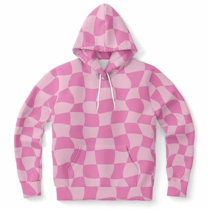 Pink Checkered Hoodie, Groovy Funky Trippy 70s Pullover Men Women Adult Aesthetic Graphic Cotton Hooded Sweatshirt with Pockets Starcove Fashion