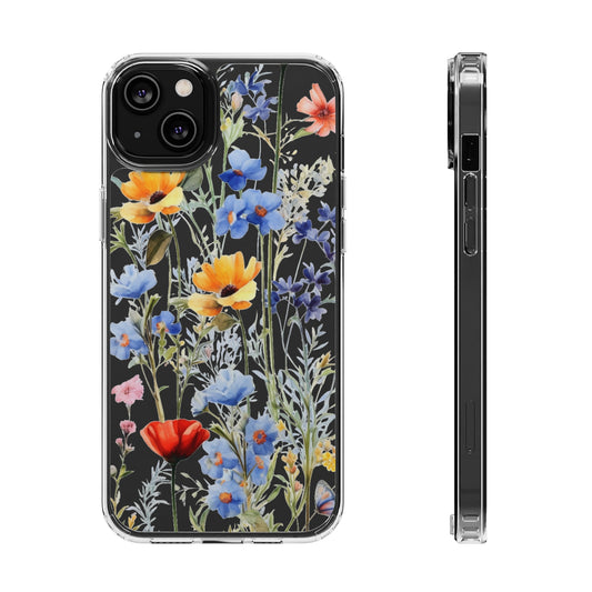 Wildflowers Clear iPhone 14 13 12 11 Pro Max Mini Case, Floral Flowers Watercolor Print Cute Aesthetic Galaxy S22 Transparent Starcove Fashion