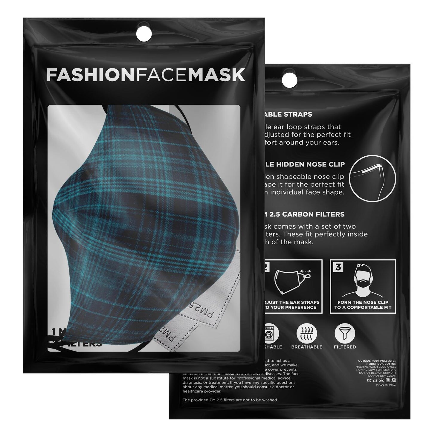 Tartan Plaid Cotton Face Mask With Filter, Fabric Dust Cloth Mouth Cover Fashion Washable Reusable Adult Men Women Kids Rave Mask Starcove Fashion