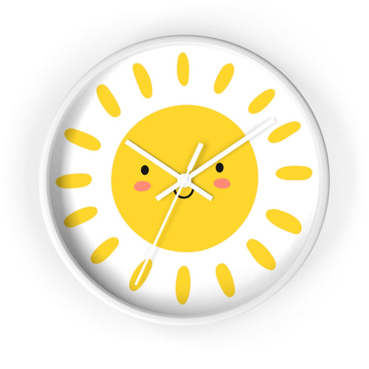 Happy Sun Face Wall Clock, Sunshine Silent Unique Decorative Nursery New Baby Kids Wall Modern Minimalist Design Wood Decor Cool Starcove Fashion