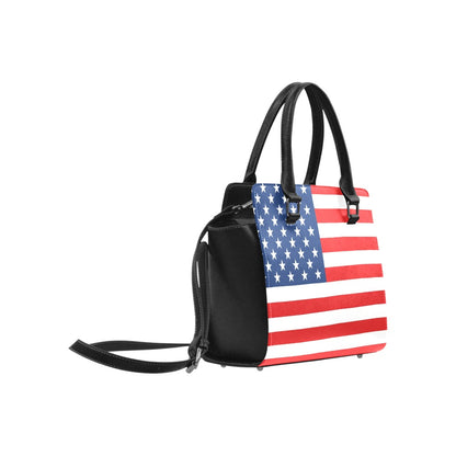 American Flag Purse Handbag, Patriotic USA Stars Stripes High Grade Vegan Leather Women Gift Satchel Top Zip Handle Bag Shoulder Strap Starcove Fashion