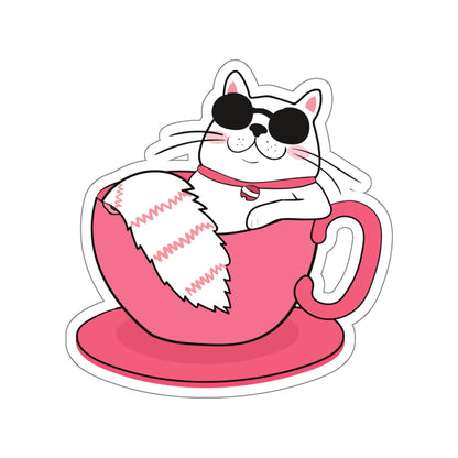 Cat in a Cup Stickers, Sunglasses Happy Pink Red  Laptop Vinyl Cute Waterbottle Tumbler Car Bumper Aesthetic Label Wall Phone Decal Starcove Fashion