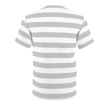 Grey White Striped Men T Shirt, Vintage Horizontal Bold Gray Stripes 90s Adult Unisex Designer Crewneck Short Sleeve Tee Starcove Fashion