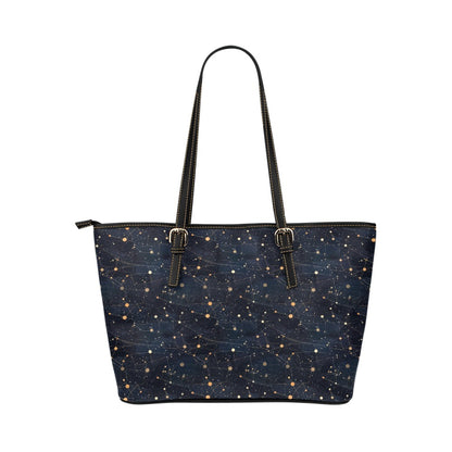 Constellation Tote Bag Purse, Galaxy Space Celestial Print Handbag Vegan Leather Zip on Top Designer Shoulder Small Large Ladies Women