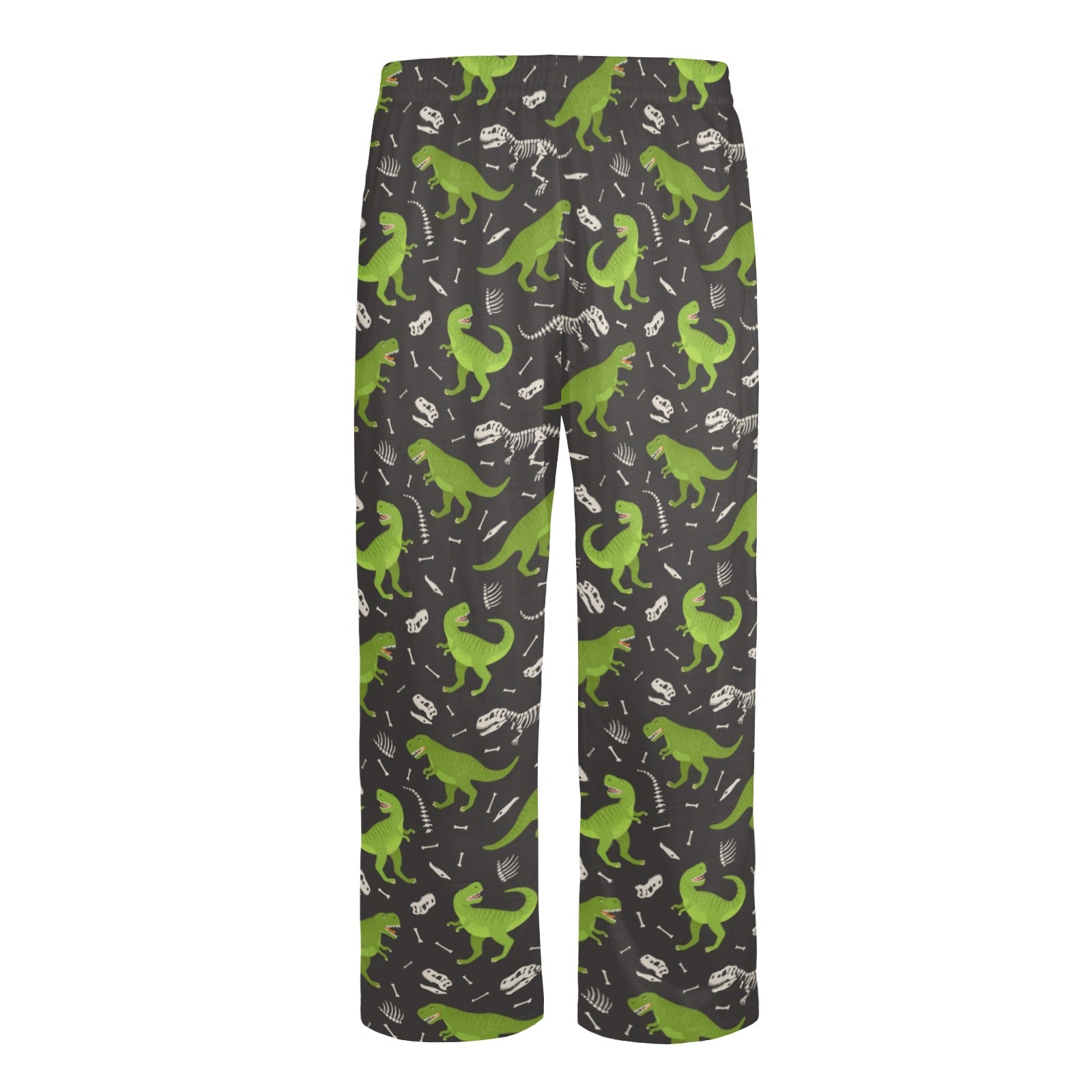 Dino Men Pajamas Pants, Green Dinosaur Satin PJ Pockets Sleep Lounge Trousers Couples Matching Trousers Bottoms Starcove Fashion