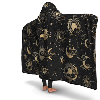 Moon Sun Pattern Print Hooded Blanket