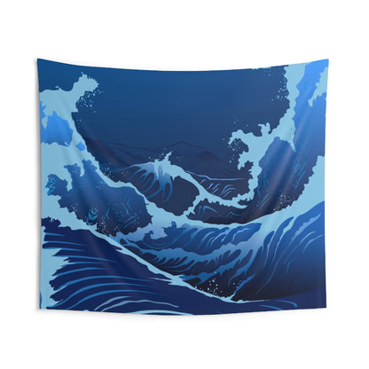 Blue Japanese Wave Tapestry, Nautical Home Decor Stormy Sea Great Waves Wall Dorm Ocean Art Coastal Surf Indoor Hanging Tapestries Starcove Fashion
