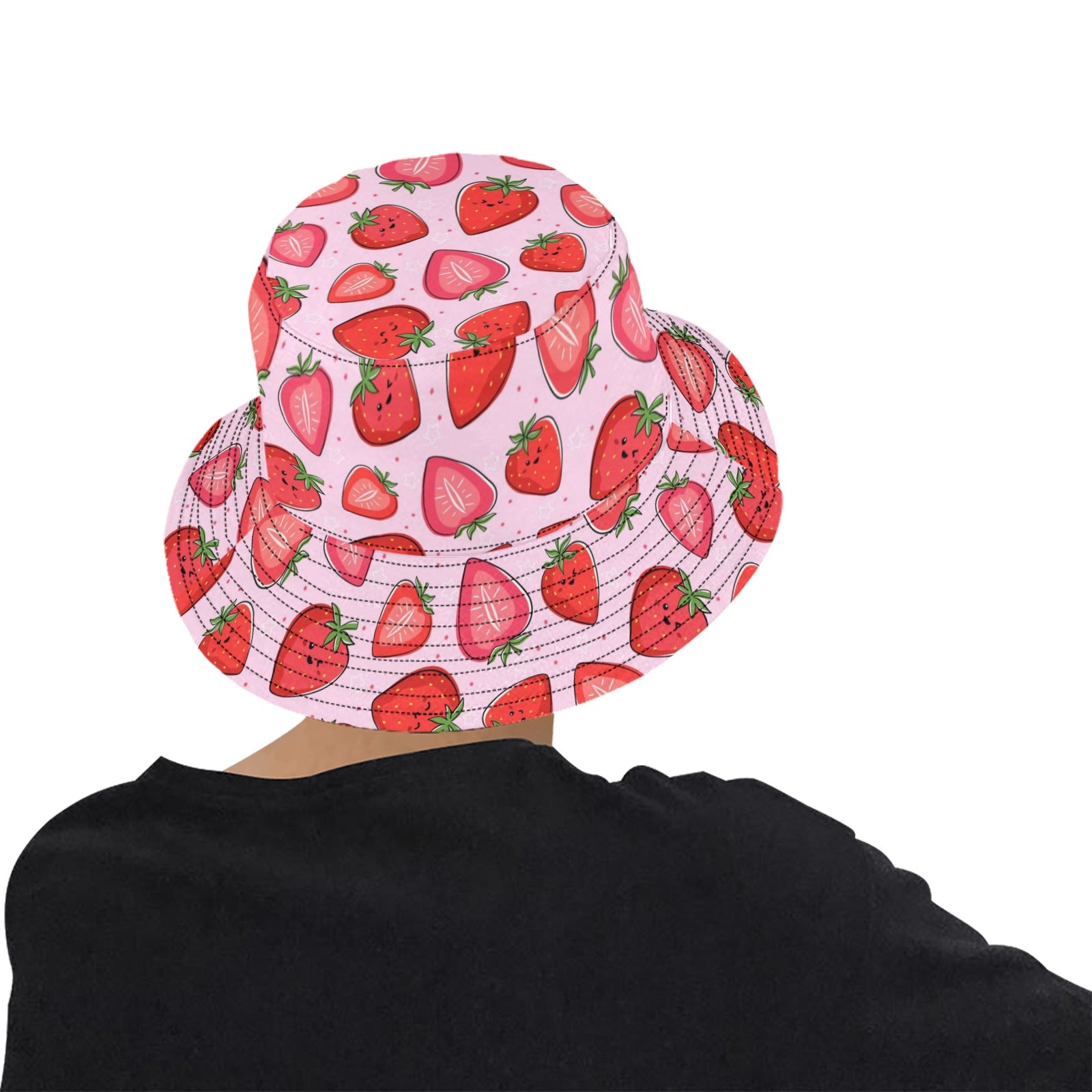 Strawberry Bucket Hat, Pink Fruit Retro Vintage Summer Festival Cute Women Men Reversible Designer Beach Sun Shade Y2K Cotton Twill Starcove Fashion