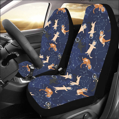 Cute Cats Car Seat Covers for Vehicle 2 pc Set, Animal Pet space Print Pattern Front Seat Gift Women Protector Accessory SUV Decoration
