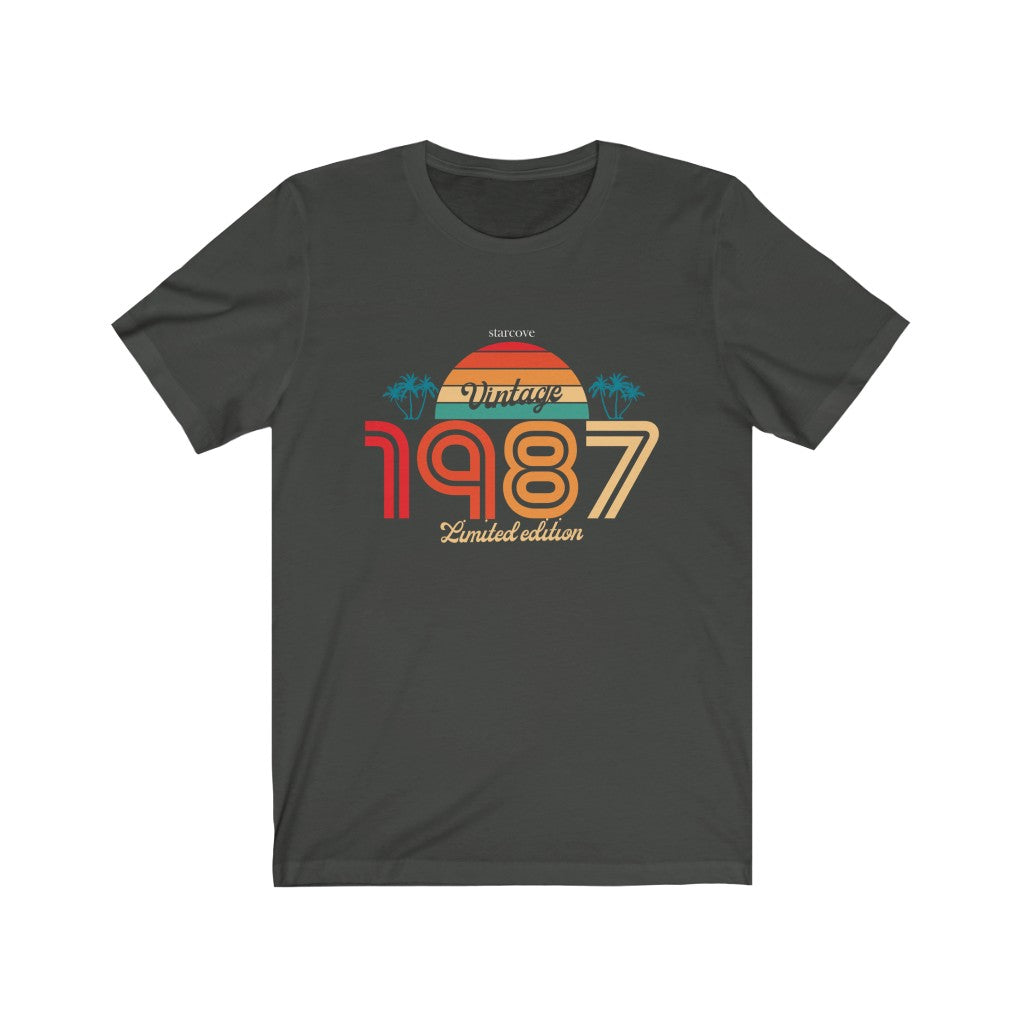 Vintage 1987 Birthday Shirt, Turning 34 Years Gift Limited Edition Born 34th Old Party Awesome Thirty three Tropical Sunset Palm Tree Tshirt Starcove Fashion