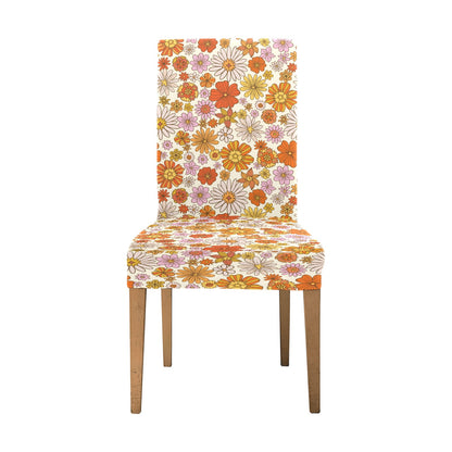 Retro Floral Dining Chair Seat Covers, Pink Flowers Vintage 70s Stretch Slipcover Furniture Dining Room Stool Home Decor Starcove Fashion