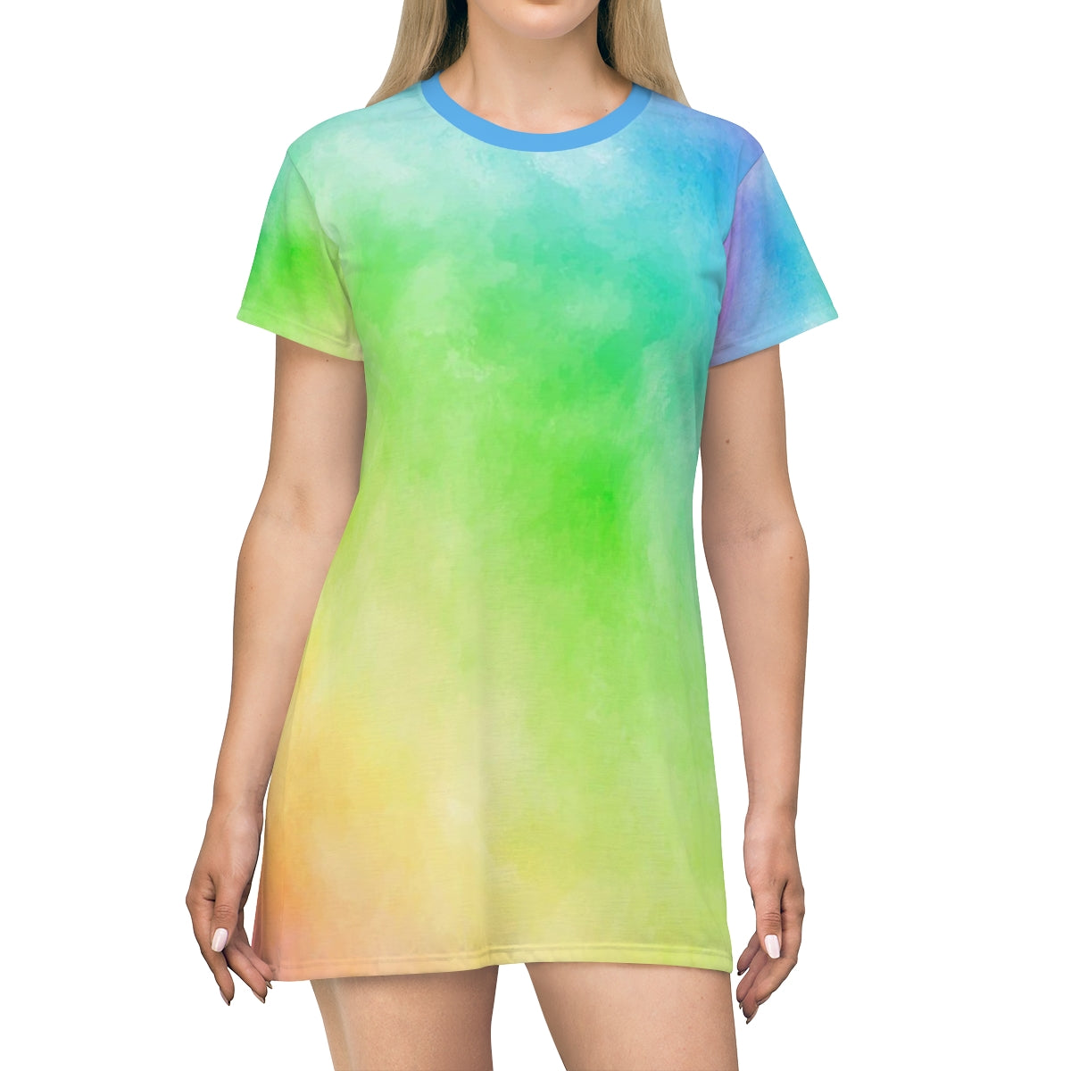Rainbow Tie Dye Tshirt Dress, Women Summer Beach Cute Festival Party Casual Designer Short Sleeve Girls Starcove Fashion