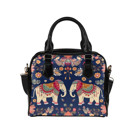 Elephant Leather Purse, Floral Women Designer Handbag Animal Print Black Small Cute Shoulder Vegan Leather Crossbody Bag Ladies