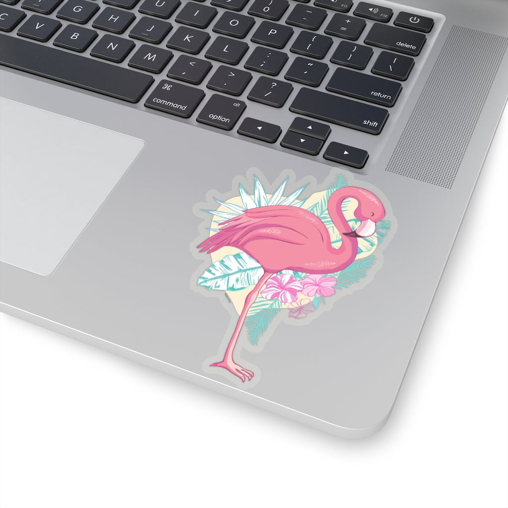 Pink Flamingo Sticker, Tropical flowers  Laptop Decal Vinyl Cute Waterbottle Tumbler Car Bumper Aesthetic Die Cut Wall Mural Starcove Fashion