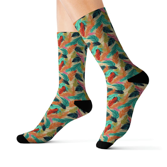 Feathers Socks, Boho Bohemian Crew 3D Sublimation Women Men Designer Fun Novelty Cool Casual Cute Unique Dress Starcove Fashion