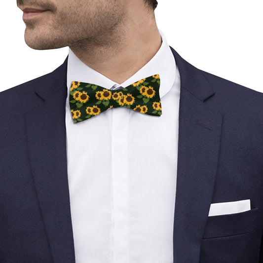 Sunflower Bow Tie, Floral Flowers Classic Chic Adjustable Pre Tied Bowtie Gift Him Men Tuxedo Groomsmen Necktie Wedding Designer Suit