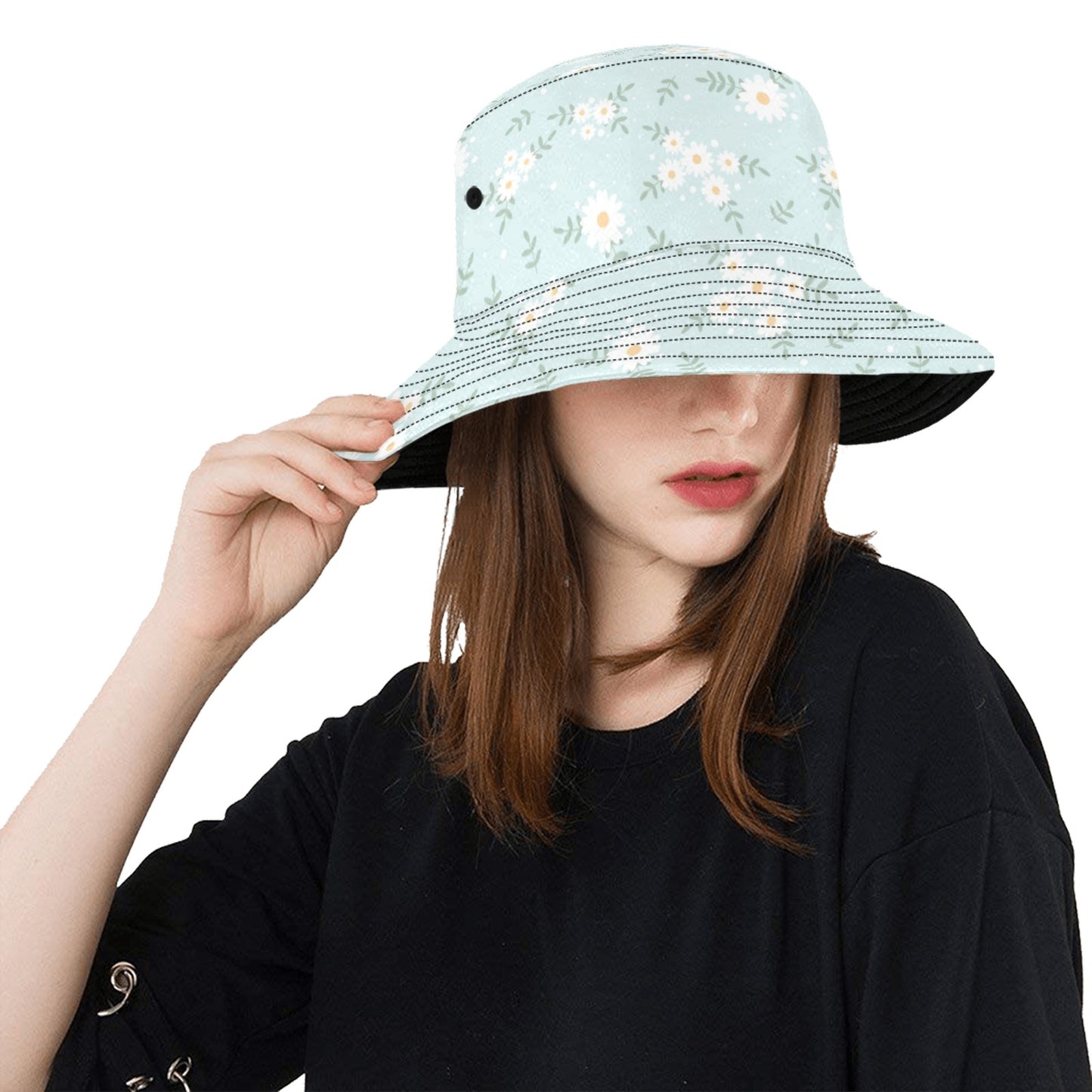 Daisy Flowers Bucket Hat, Retro Vintage Floral Pastel Summer Festival Cute Women Men Designer Beach Sun Shade Y2K Reversible Twill