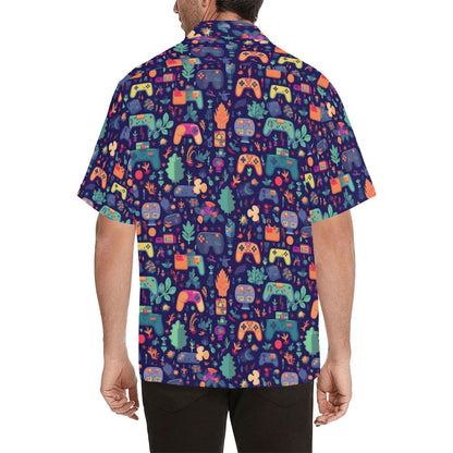 Gamer Men Hawaiian shirt, Video Computer Games Vintage Aloha Hawaii Retro Summer Tropical Beach Plus Size Cool Button Down Shirt