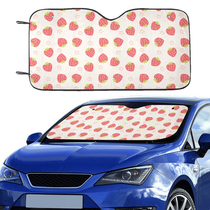 Strawberry Car Sun Shade, Pink Summer Fruit Windshield Vehicle Accessories Auto Cute Protector Window Visor Screen Cover Decor 55" x 29.53"
