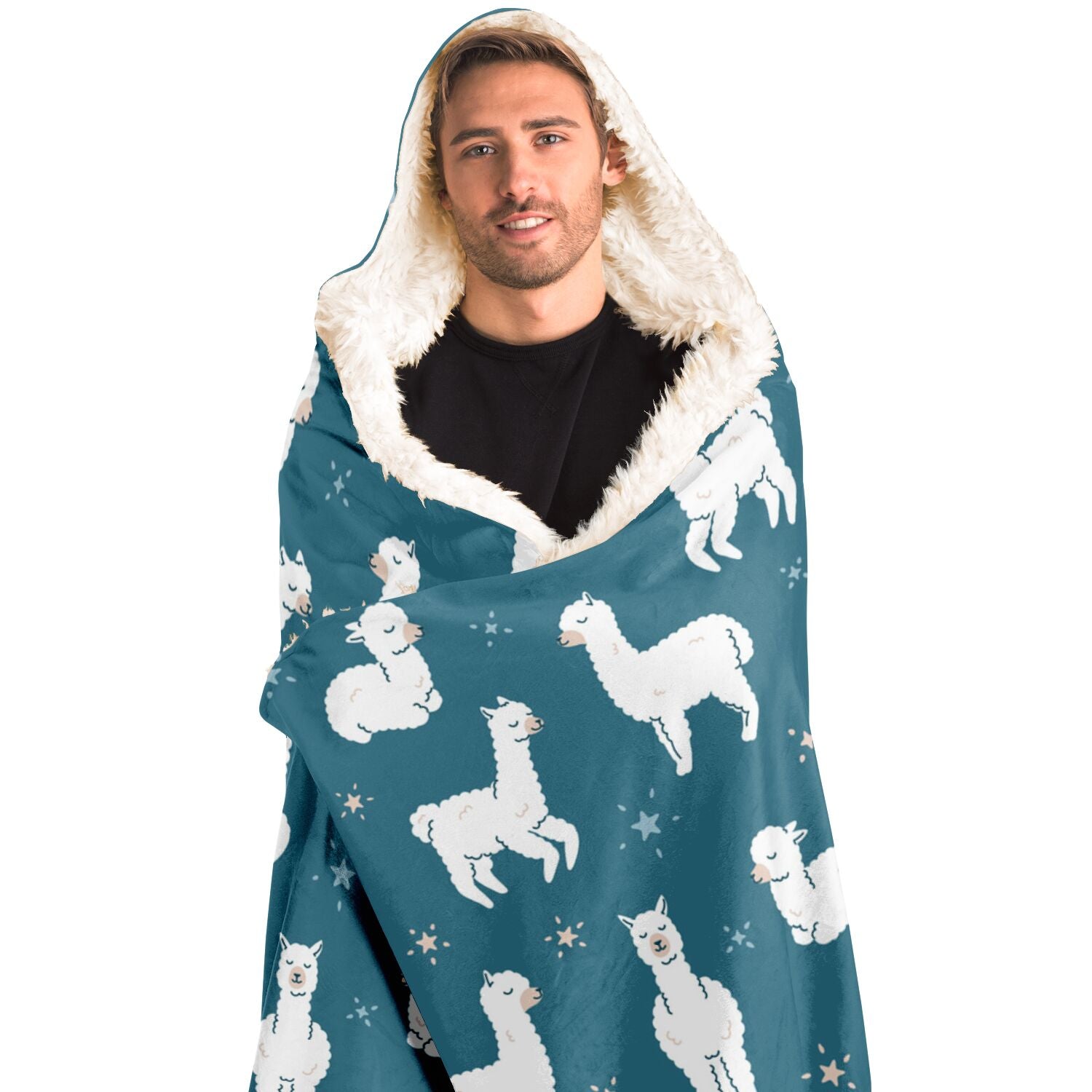 Llama Hooded Blanket, Alpaca Sherpa Fleece Soft Fluffy Cozy Warm Adult Men Women Kids Large Wearable with Hood Gift Starcove Fashion
