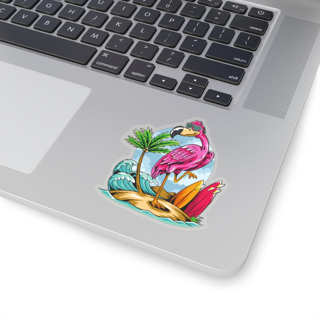 Pink Flamingo Beach Sticker, Character Tropical Laptop Decal Vinyl Cute Waterbottle Car Waterproof Bumper Aesthetic Wall Mural Starcove Fashion