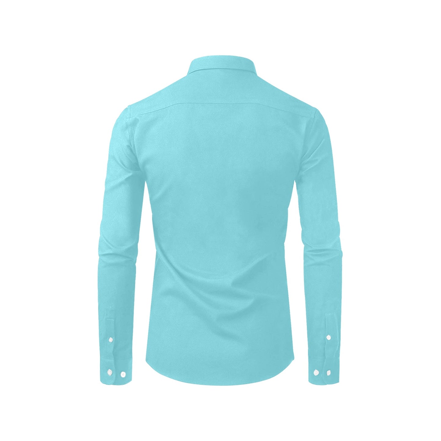 Aqua Blue Long Sleeve Men Button Up Shirt, Solid Print Dress Buttoned Collar Dress Shirt with Chest Pocket Starcove Fashion