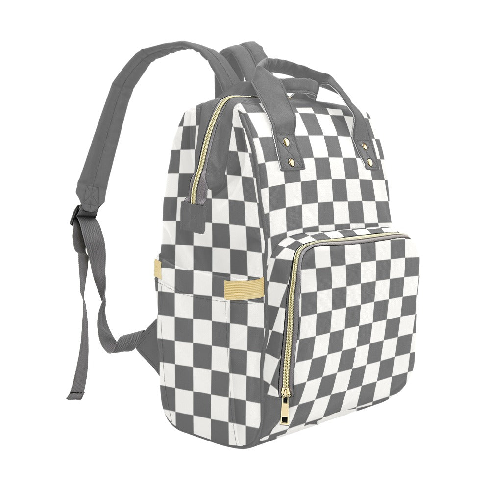 Checkered Diaper Bag Backpack, Grey Cream Check Baby Boy Girl Waterproof Insulated Pockets Stylish Mom Dad Designer Men Women Multipurpose Starcove Fashion