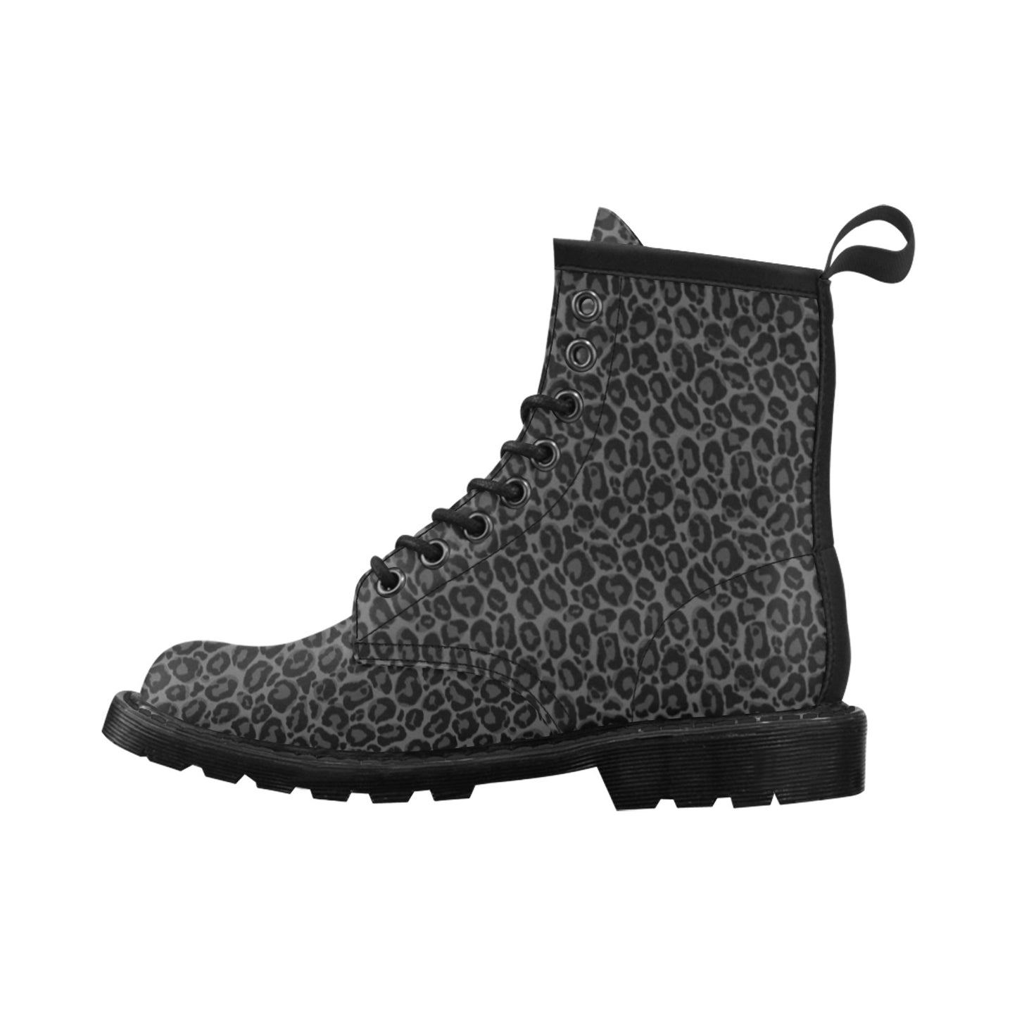 Black Leopard Men Leather Boots, Animal Print Lace Up Shoes Festival Black Ankle Combat Winter Custom Walking Hiking Pull On Designer