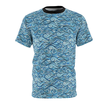 Groovy Waves Men Tshirt, Blue Funky Ocean Sea Beach Designer Rave Festival Graphic Aesthetic Fashion Crewneck Tee Gift Shirt Starcove Fashion