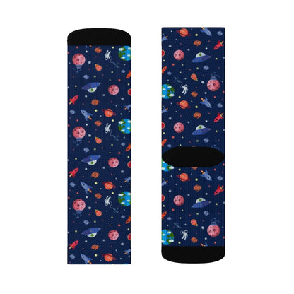 Space Socks, Blue Planets Rocket Earth Crew 3D Sublimation Women Men Funny Fun Cool Funky Crazy Casual Cute Unique Gift Starcove Fashion