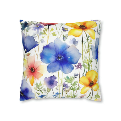 Wildflowers Pillow Case, Watercolor Blue Square Throw Decorative Cover Room Décor Floor Couch Cushion 20 x 20 Zipper Sofa Starcove Fashion
