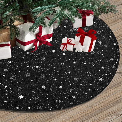 Black Christmas Tree Skirt, Stars Constellation Print Vintage Stand Small Large Base Cover Home Decor Xmas Decoration Party Starcove Fashion
