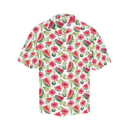 Watermelon Men Hawaiian shirt, Tropical Flowers Red White Vintage Aloha Hawaii Retro Summer Fruit Beach Plus Size Cool Button Down Shirt