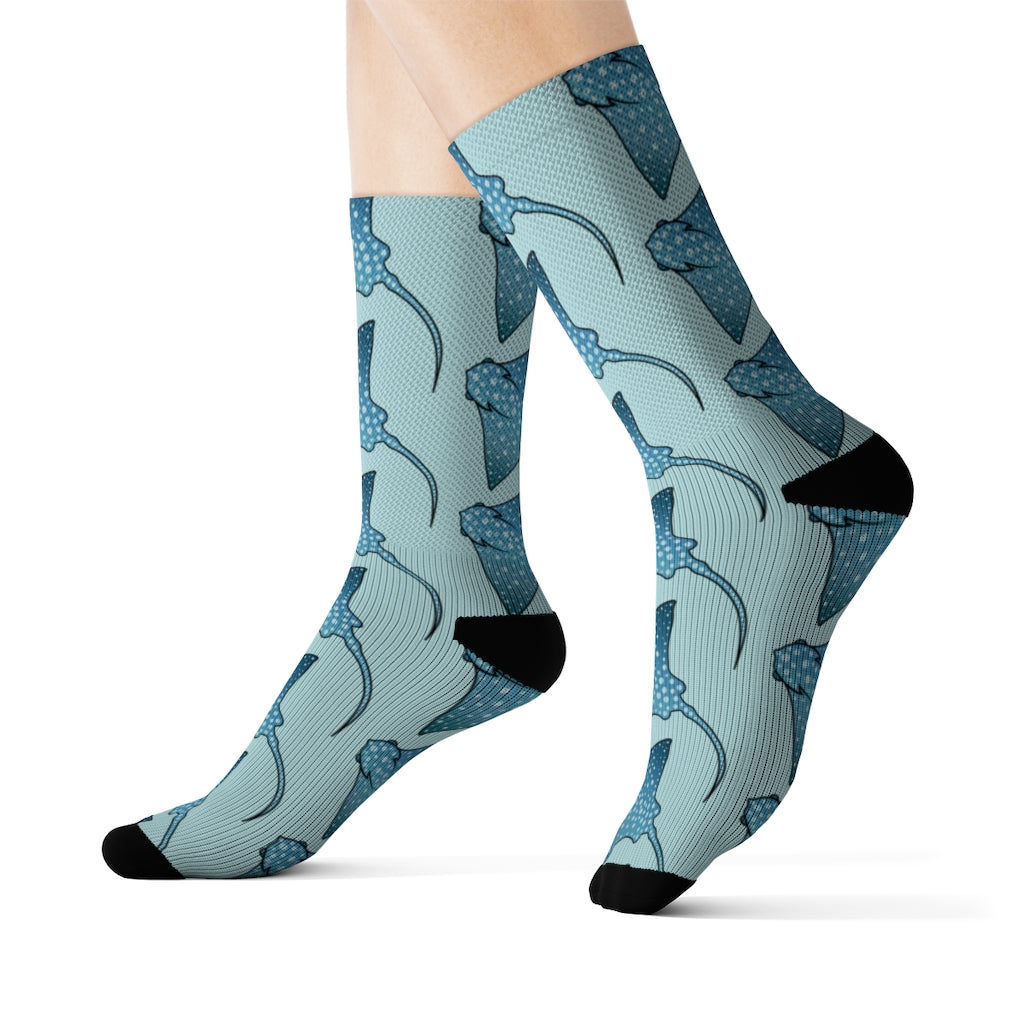 Blue Spotted Stingrays Socks, 3D Sublimation Ocean Beach Fish Women Men Funny Fun Novelty Cool Funky Casual Cute Crew Unique Gift Starcove Fashion