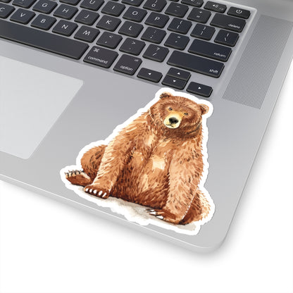 Brown Bear Sticker, Sitting Cute Watercolor Vinyl Decal Label Phone Transparent Clear Small Large Cool Art Computer Hydro Flask Starcove Fashion