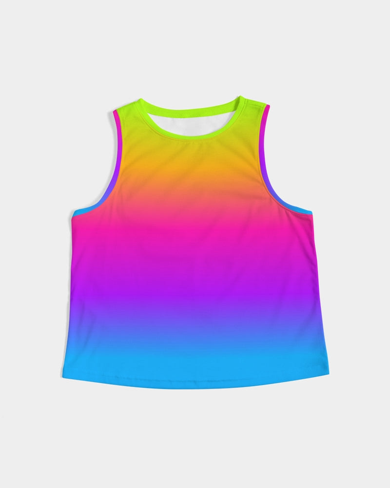 Gradient Pop Colorful Women Crop Tank Top, Y2k 90s Ombre Festival Cropped Yoga Workout Sexy Summer Sleeveless Shirt Starcove Fashion