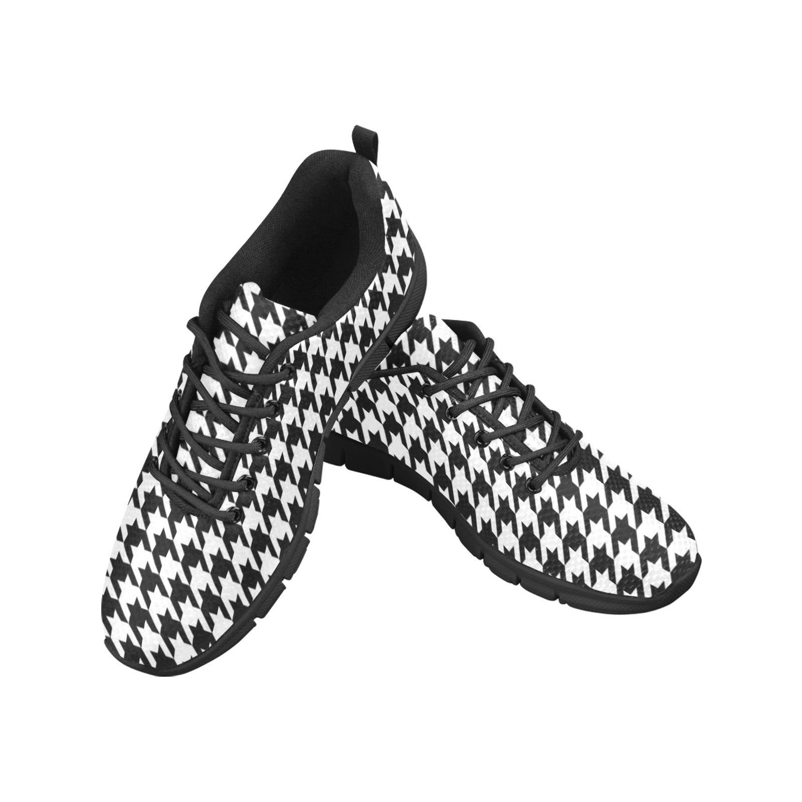 Houndstooth Men Breathable Sneakers, Black White Pattern Print Lace Up Running Custom Designer Casual Mesh Large Size Shoes Starcove Fashion