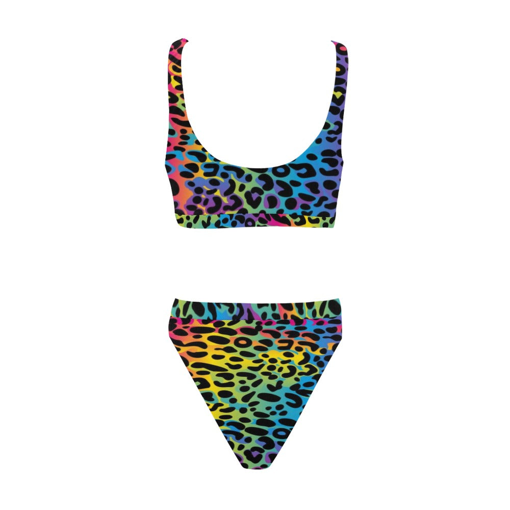 Rainbow Leopard Print Bikini Set, Animal Cheetah High Waisted Bikini C –  Starcove Fashion