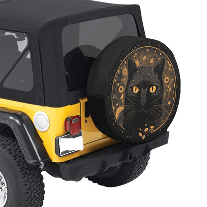Black Cat Spare Tire Cover, Extra Rear Wheel Accessories Custom Unique Design Backup Camera Hole Trailer Back Adventurous Men Women
